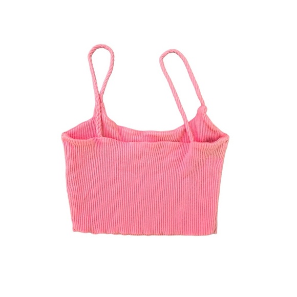 Chic Pink Ribbed Crop Top - Picture 2 of 4
